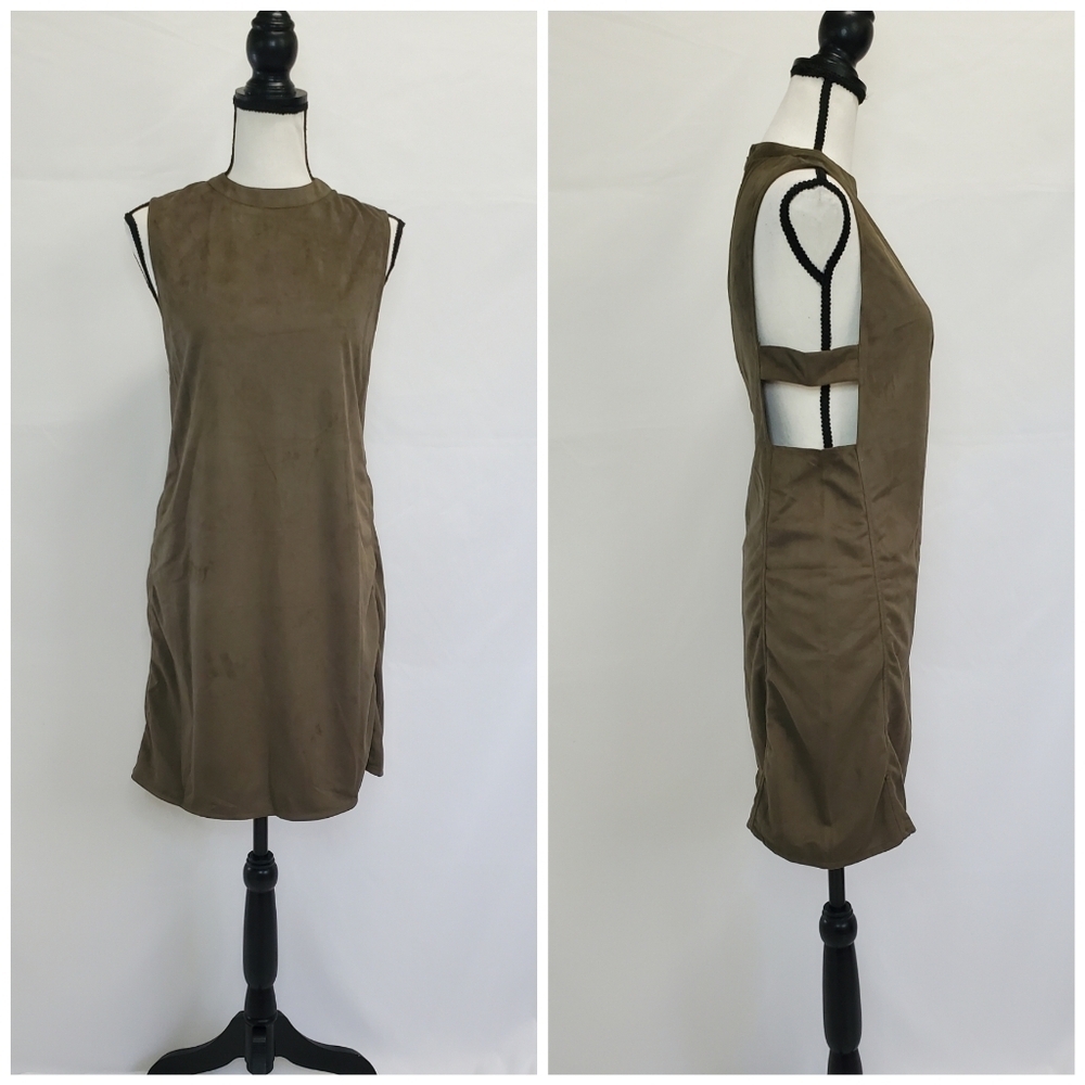 She + Sky Cut Out Side Crushed Velvet Mock Neck Sleeveless Dress